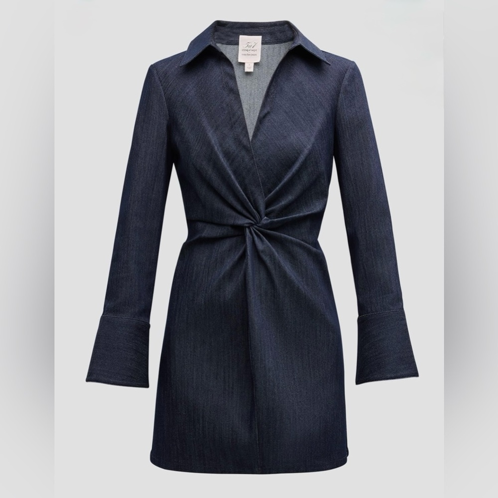 Cinq a Sept McKenna Twisted Denim Long-Sleeve Twist Front Mini Dress